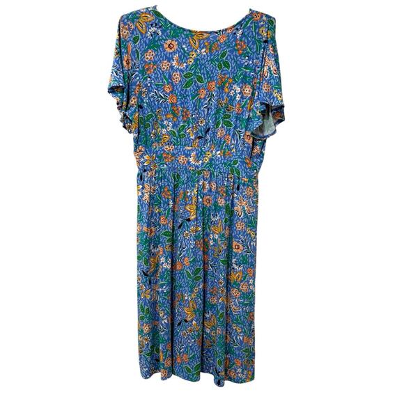Ann Taylor LOFT OUTLET | Dress Midi Floral Blue Short Sleeve- Large Petite - Picture 8 of 8